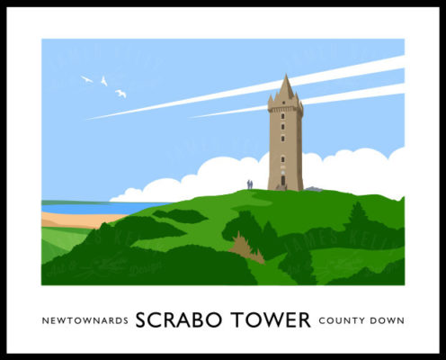 Vintage style art print of Scrabo Tower, Newtownards Derry Monument (known locally as Scrabo Tower)