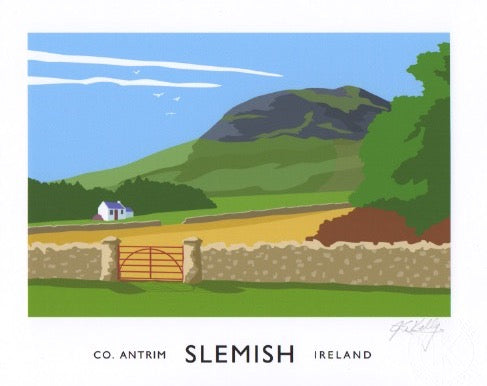 Vintage style art print of SIemish Mountain, County Antrim.,