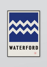 Load image into Gallery viewer, Inspired by the GAA county colours of white and blue, our Waterford poster is beautifully screen printed by hand
