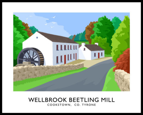 Vintage style art print of Wellbrook Beetling Mill, Cookstown, County Tyrone.